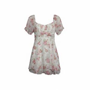 Floral Puff Sleeve Dress with Built-in Shorts